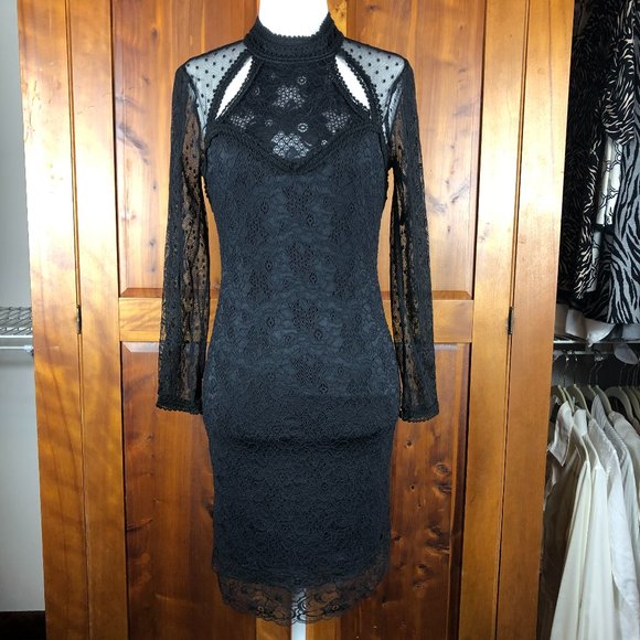 Free People Black Lace Witchy Wimsigoth Fairy Grunge Open Back Dress - Picture 1 of 15